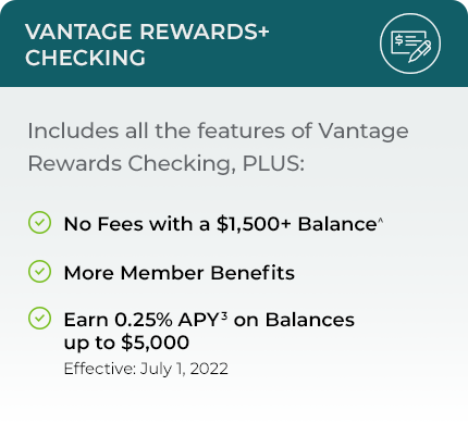 Vantage Rewards+ Checking Comparison Card